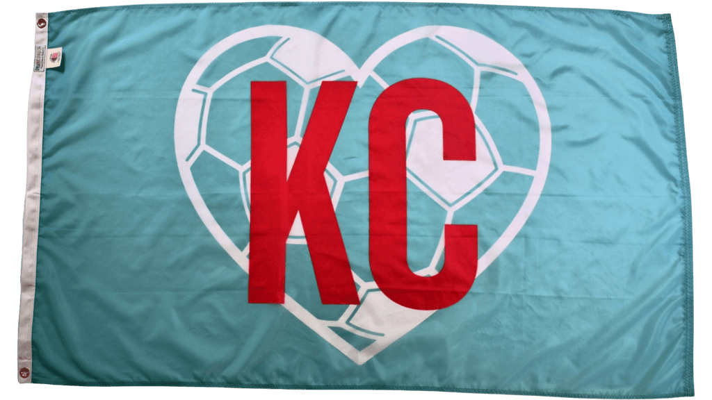 Teal KC Soccer Heart Flag — Premium Nylon KC Flag