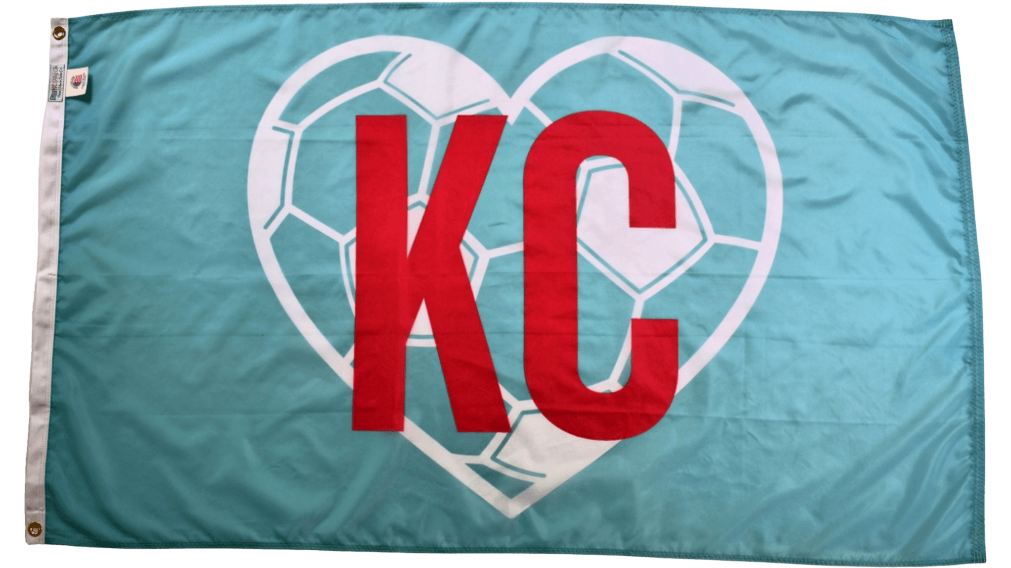 Teal KC Soccer Heart Flag — Premium Nylon KC Flag