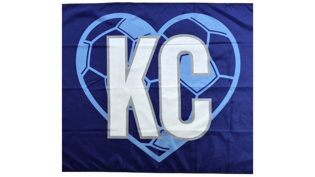 Blue KC Soccer Heart Flag — Premium Nylon KC Flag