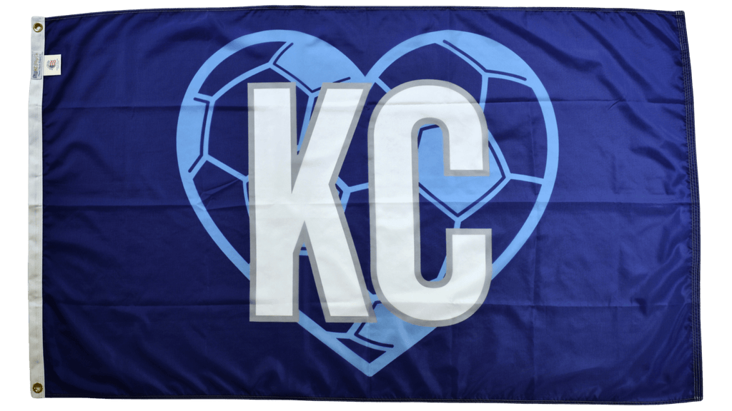 Blue KC Soccer Heart Flag — Premium Nylon KC Flag